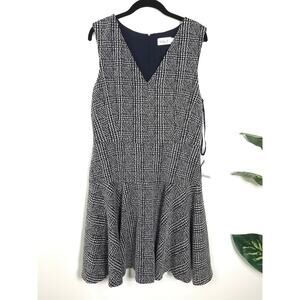 Eliza J NWT Navy Blue White Textured Dress Simple Cute Feminine Women's 14 Guest